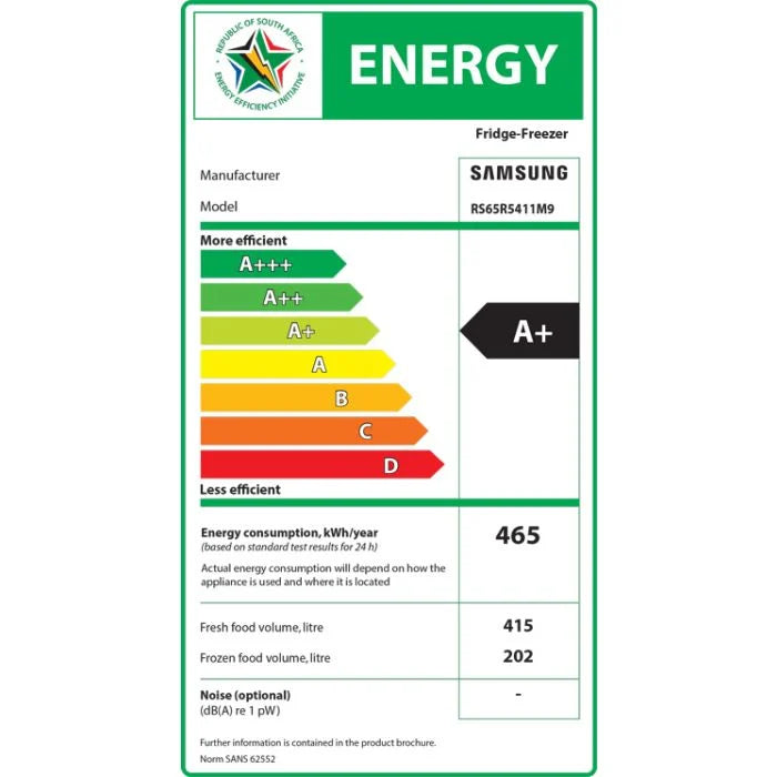 Samsung 617L Silver Side by Side with Digital Inverter Technology - RS65R5411M9/FA