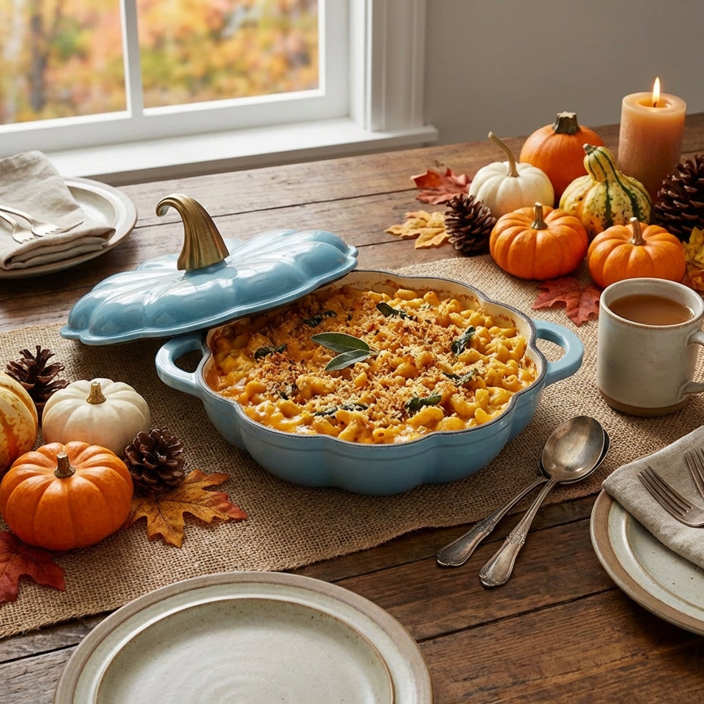 CH 26cm Cast Iron Pumpkin Saucepan Sea Salt