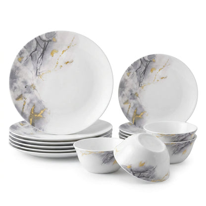 La Opala Twilight Clouds 12 Piece Dinner Set White