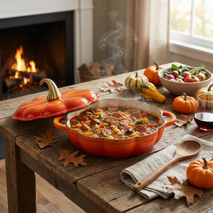 CH 26cm Cast Iron Pumpkin Saucepan Orange
