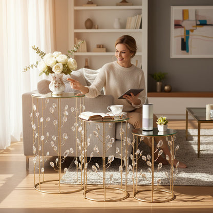 The Venice 3 Piece Coffee Table Set Gold