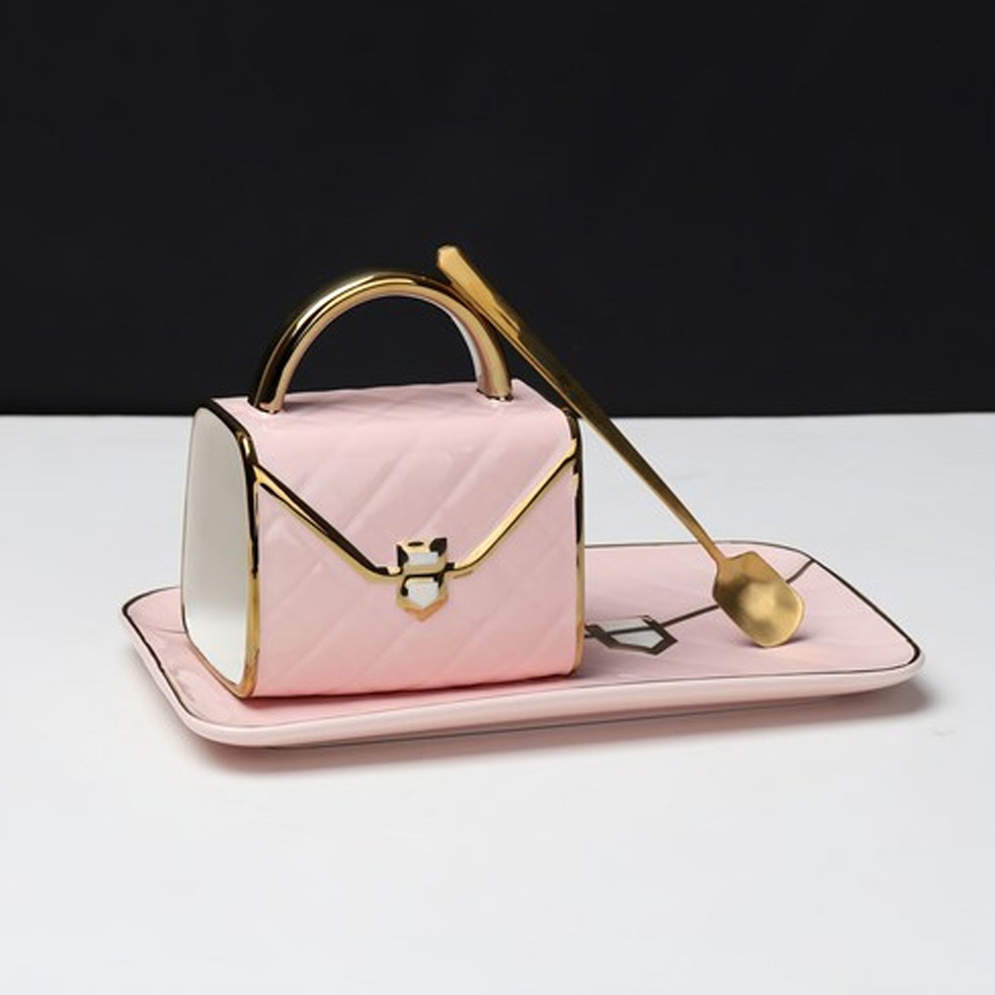 Handbag Shaped Cup & Saucer Set Pink