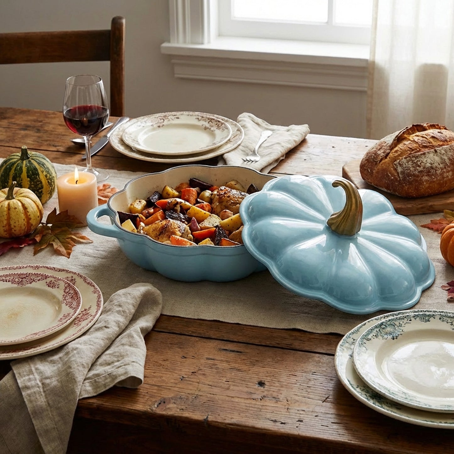 CH 26cm Cast Iron Pumpkin Saucepan Sea Salt