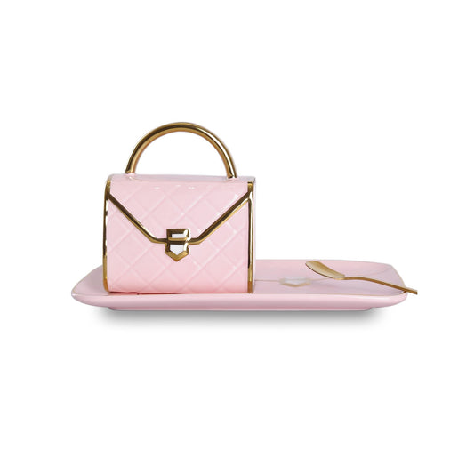 Handbag Shaped Cup & Saucer Set Pink