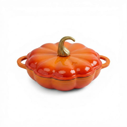 CH 26cm Cast Iron Pumpkin Saucepan Orange