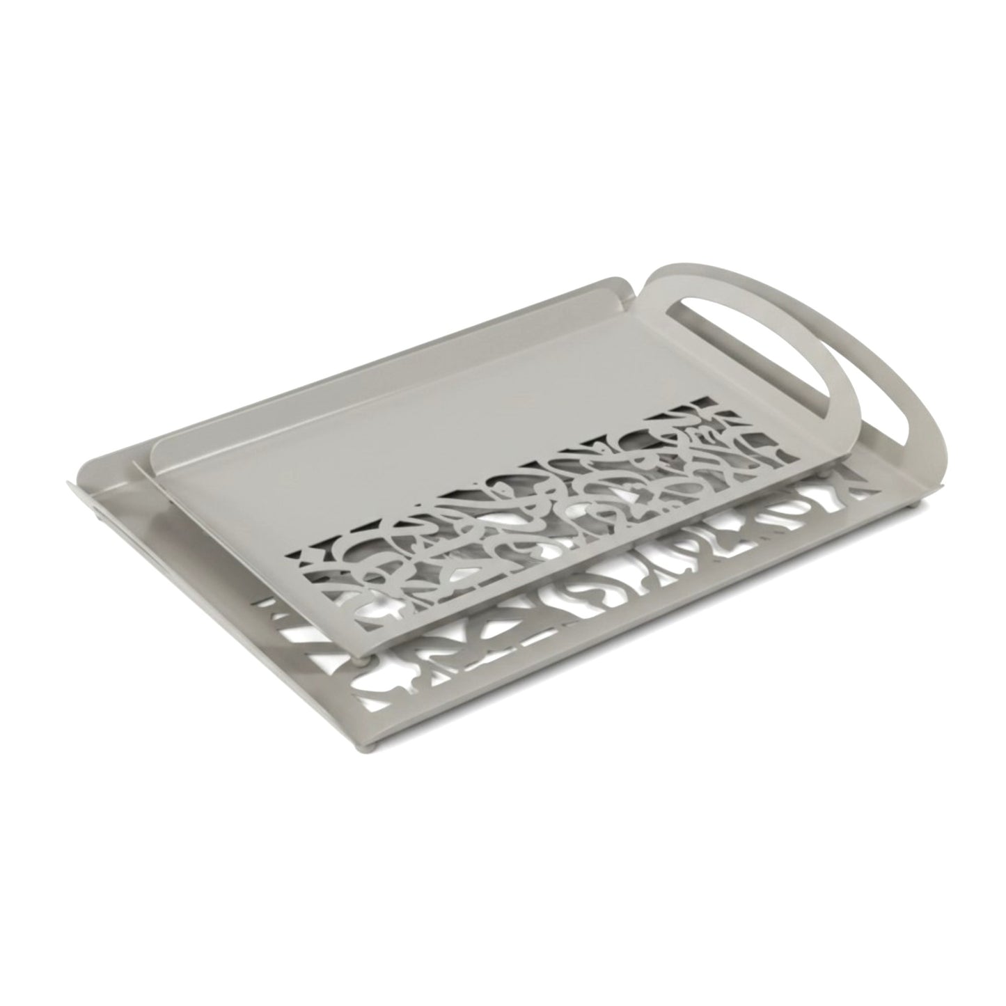 Calligraphy Design 2 Piece Metal Tray Set Grey