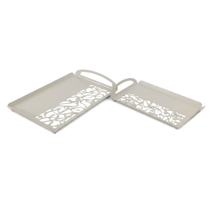 Calligraphy Design 2 Piece Metal Tray Set Grey
