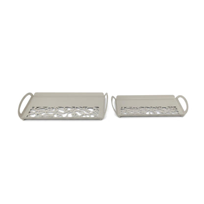 Calligraphy Design 2 Piece Metal Tray Set Grey