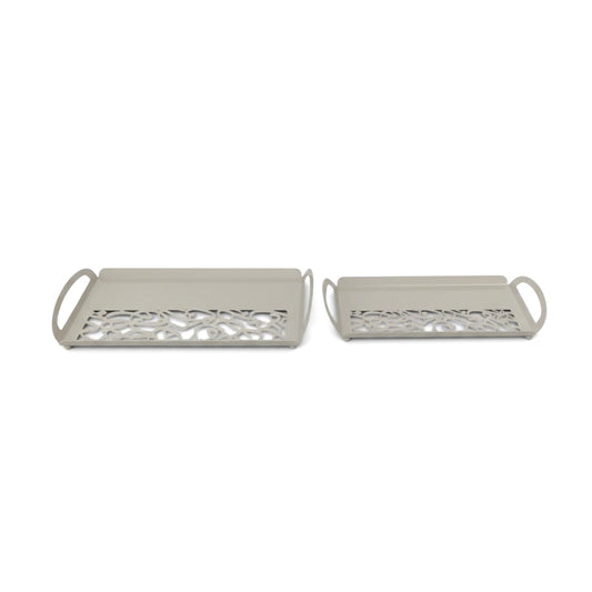 Calligraphy Design 2 Piece Metal Tray Set Grey
