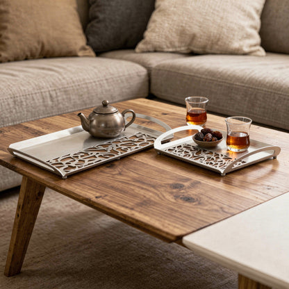 Calligraphy Design 2 Piece Metal Tray Set Grey