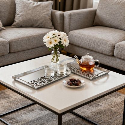 Calligraphy Design 2 Piece Metal Tray Set Grey