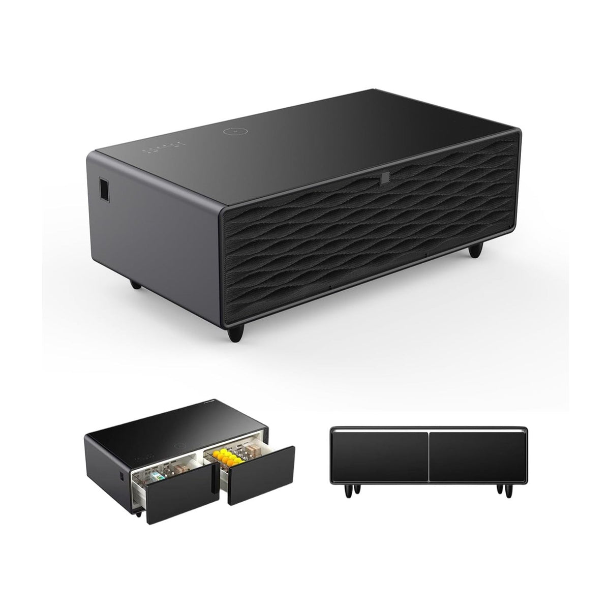 Smart Coffee Table with Dual Fridge, Bluetooth Speakers & Wireless Charging - Black
