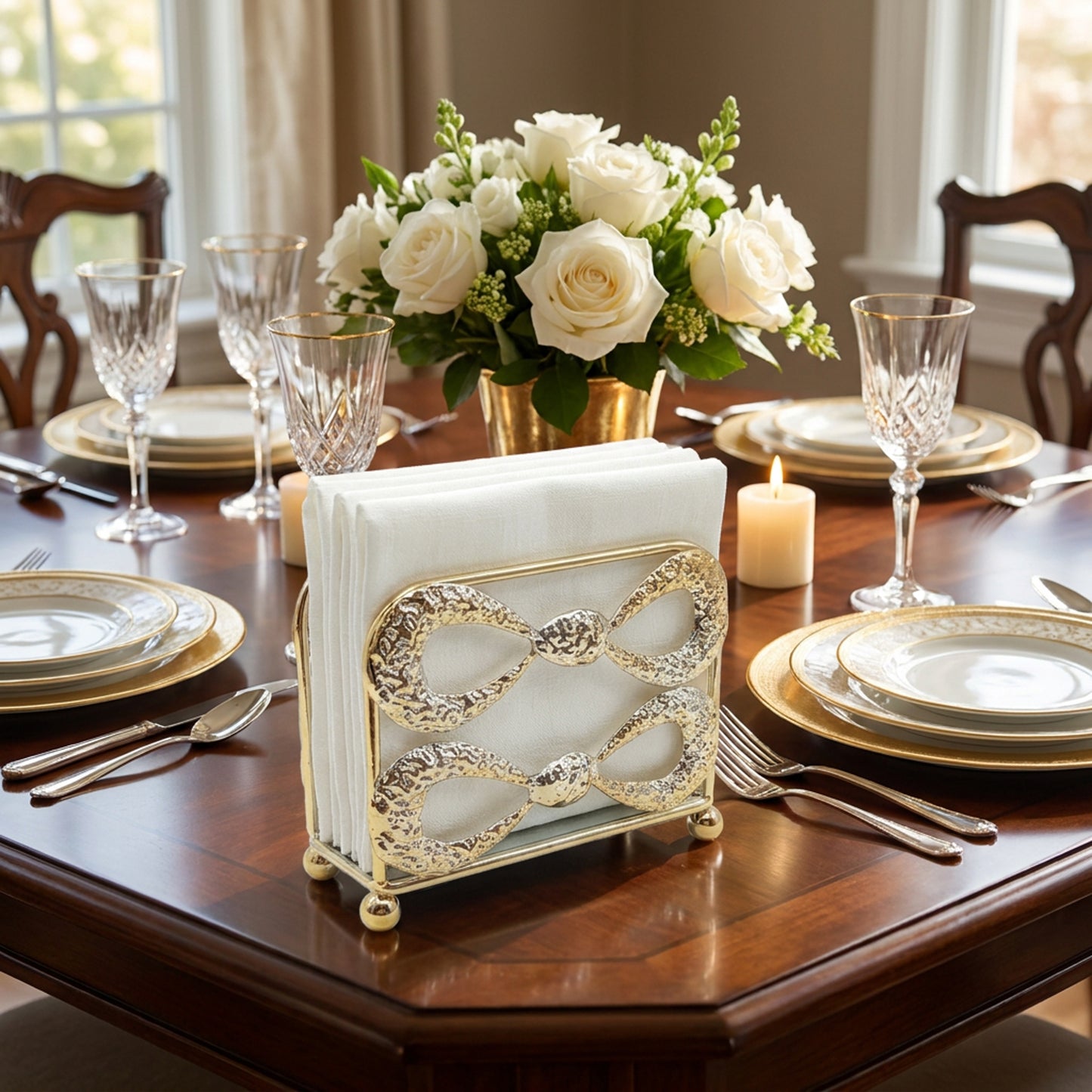 Bow Design Napkin Holder Gold