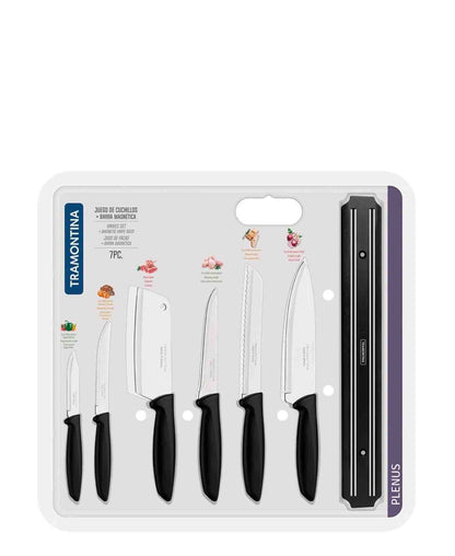 Tramontina 7 Piece Knife Set with Magnetic Knife Holder - Black