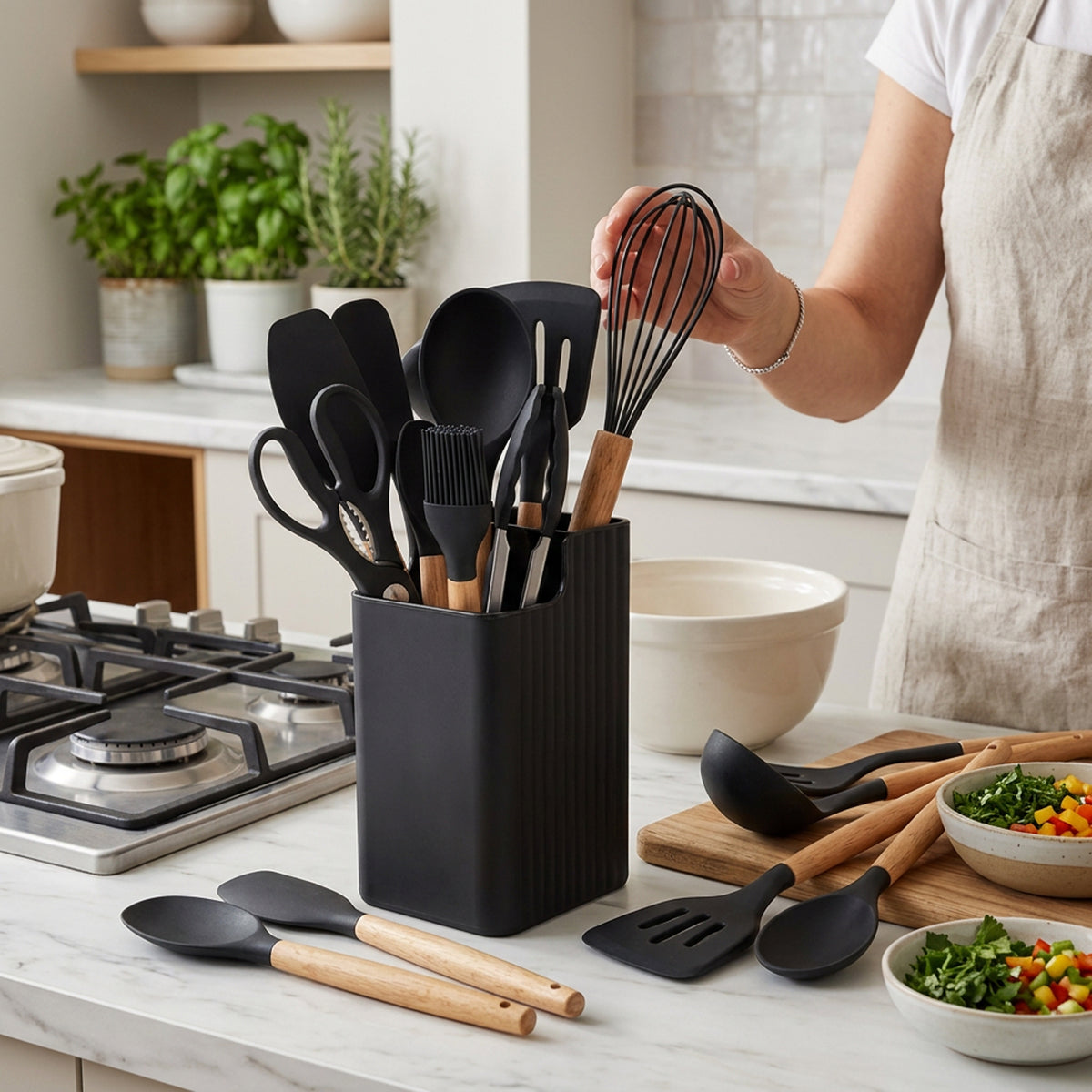 CH 18 Piece Silicone Kitchen Utensil Set - Black