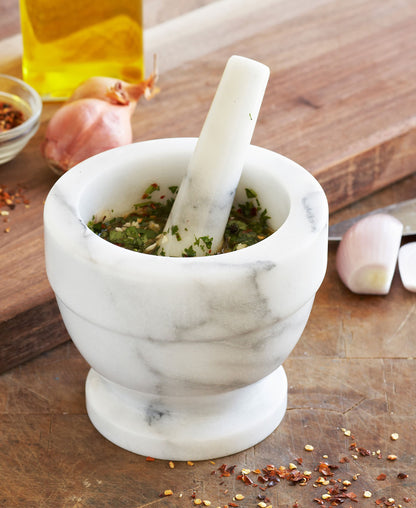 Hillhouse Marble Mortar & Pestle - White & Grey