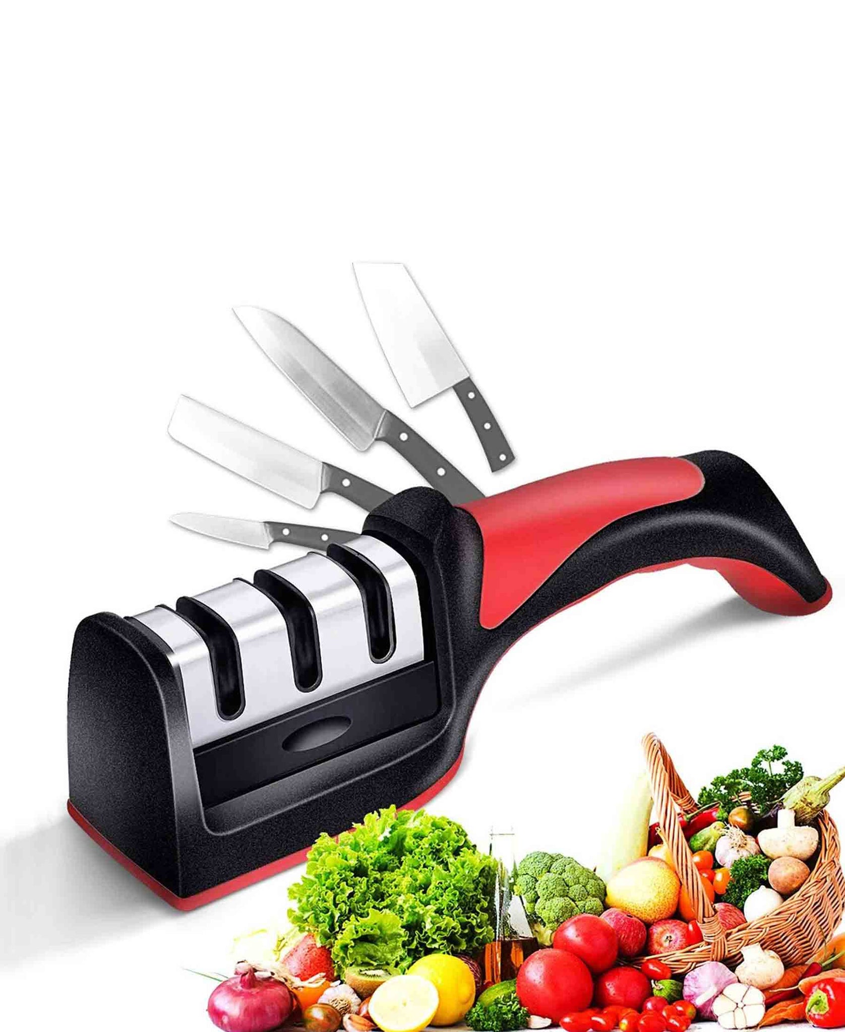 Kitchen Life 3 Step Knife Sharpener - Red & Black