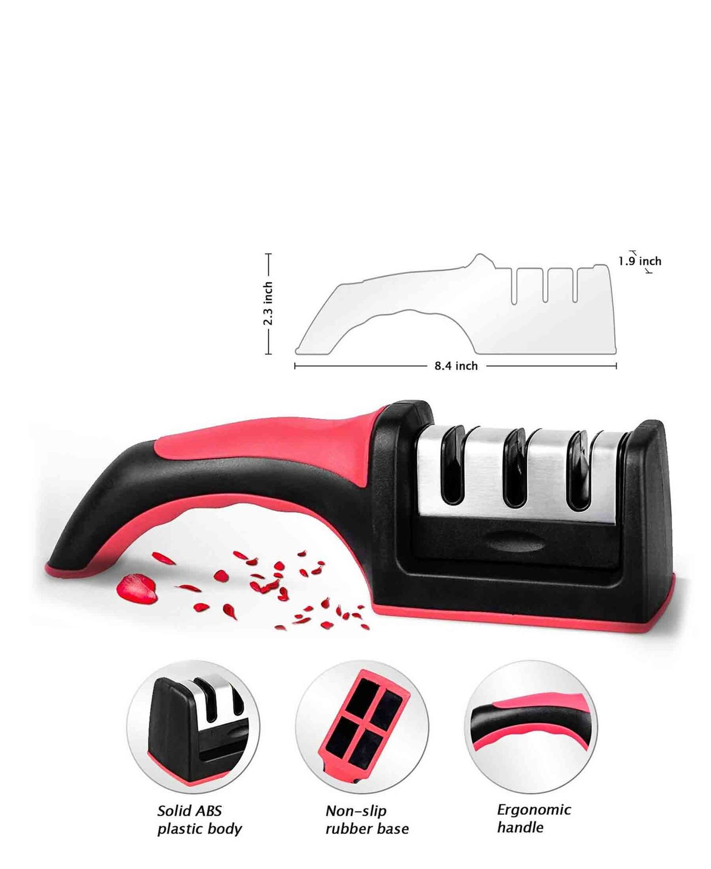 Kitchen Life 3 Step Knife Sharpener - Red & Black