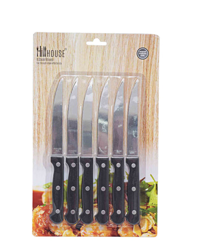 Hillhouse 6 Piece Serrated Steak Knife Set - Black & Silver