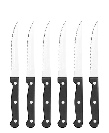 Hillhouse 6 Piece Serrated Steak Knife Set - Black & Silver