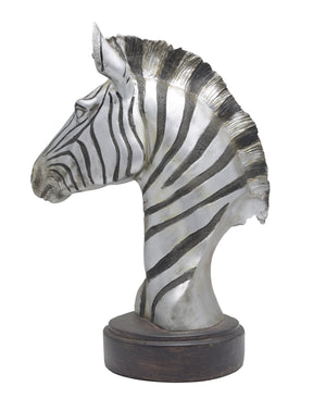 Urban Decor Antique Zebra Head On Pillar 46cm - Silver