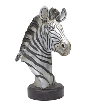 Urban Decor Antique Zebra Head On Pillar 46cm - Silver