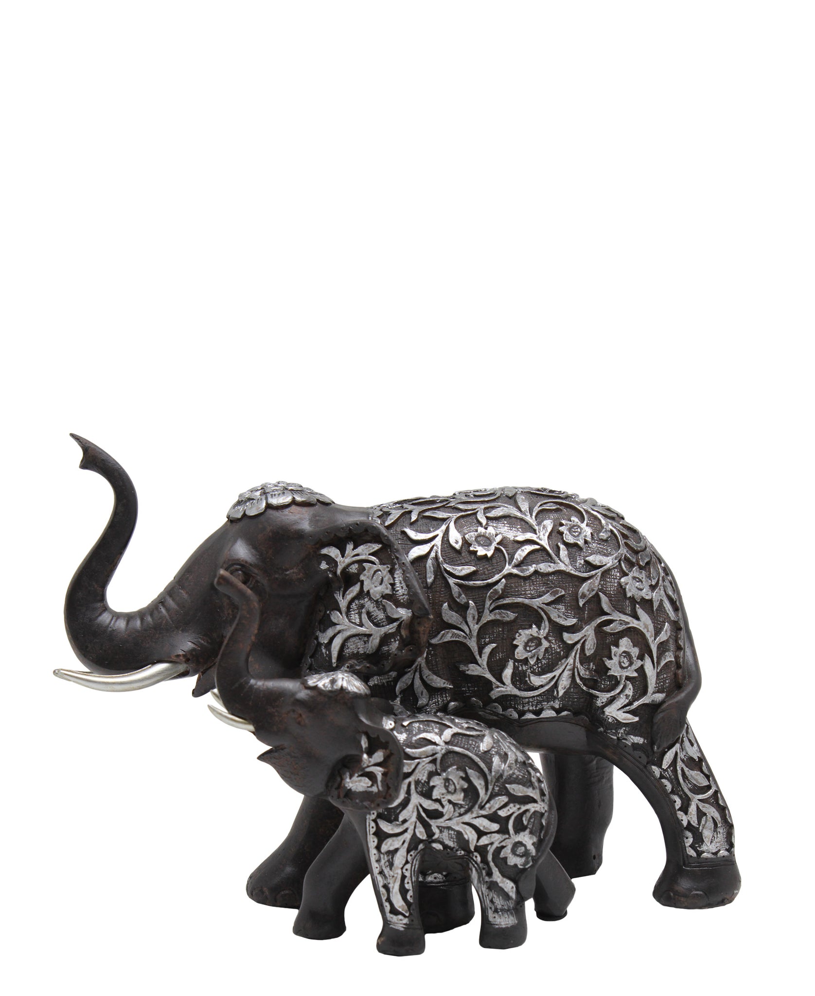 Urban Decor Antique Elephant & Baby Elephant  - Black