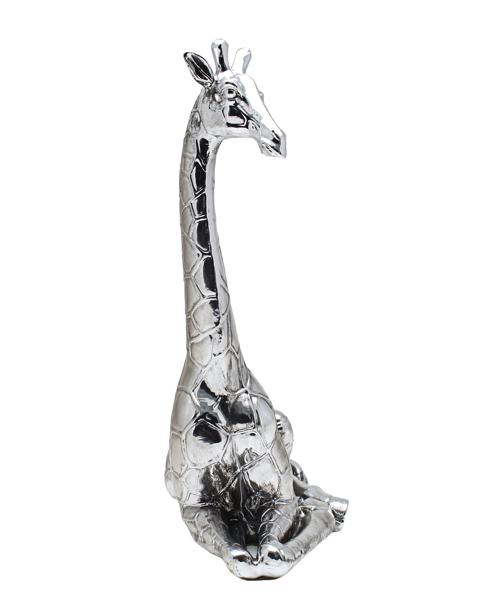 Urban Decor 30cm Antique Sitting Giraffe - Silver