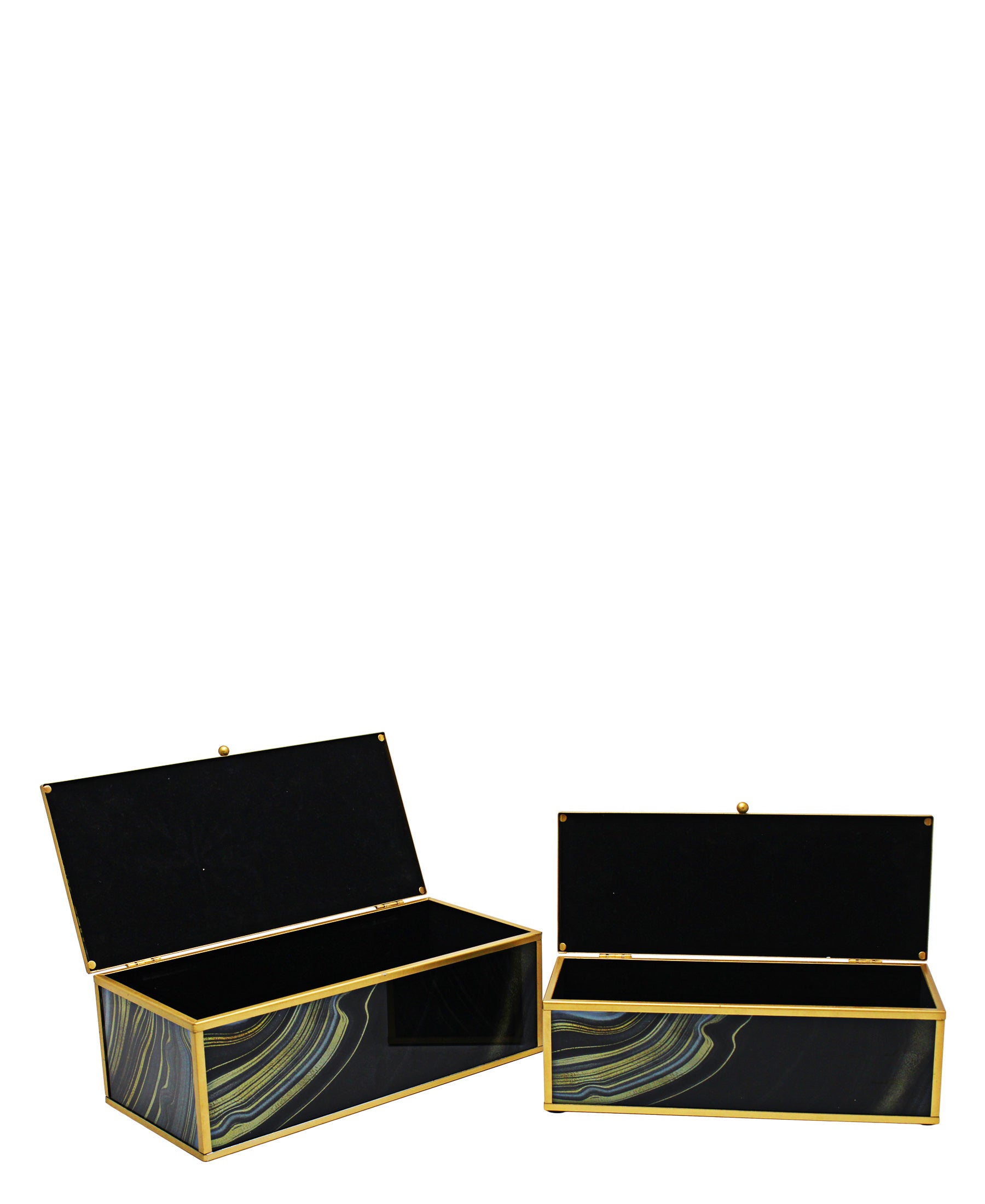 Glass Agate Wave Box With Metal Frame 2 Piece - Blue, Black & Gold