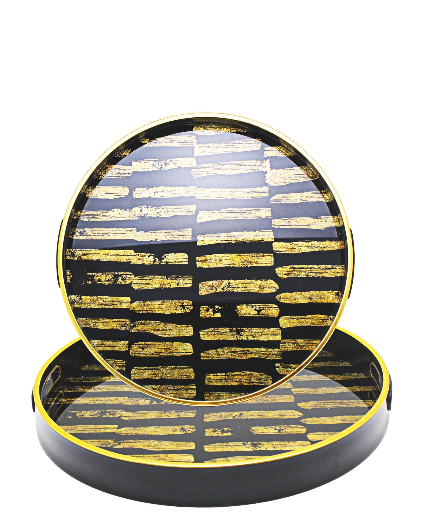 Urban decor Glass 2 Piece Tray With Marble Finish - Black & Yellow