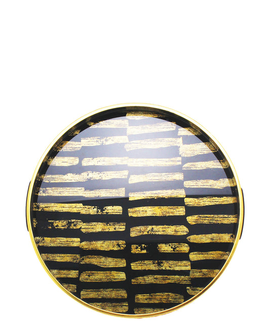 Urban decor Glass 2 Piece Tray With Marble Finish - Black & Yellow