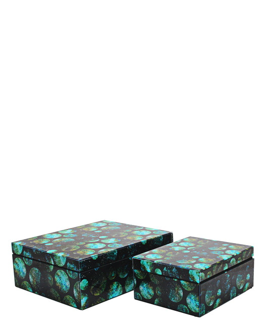 Urban Decor Glass Agate Moon Box 2 Piece - Blue & Black