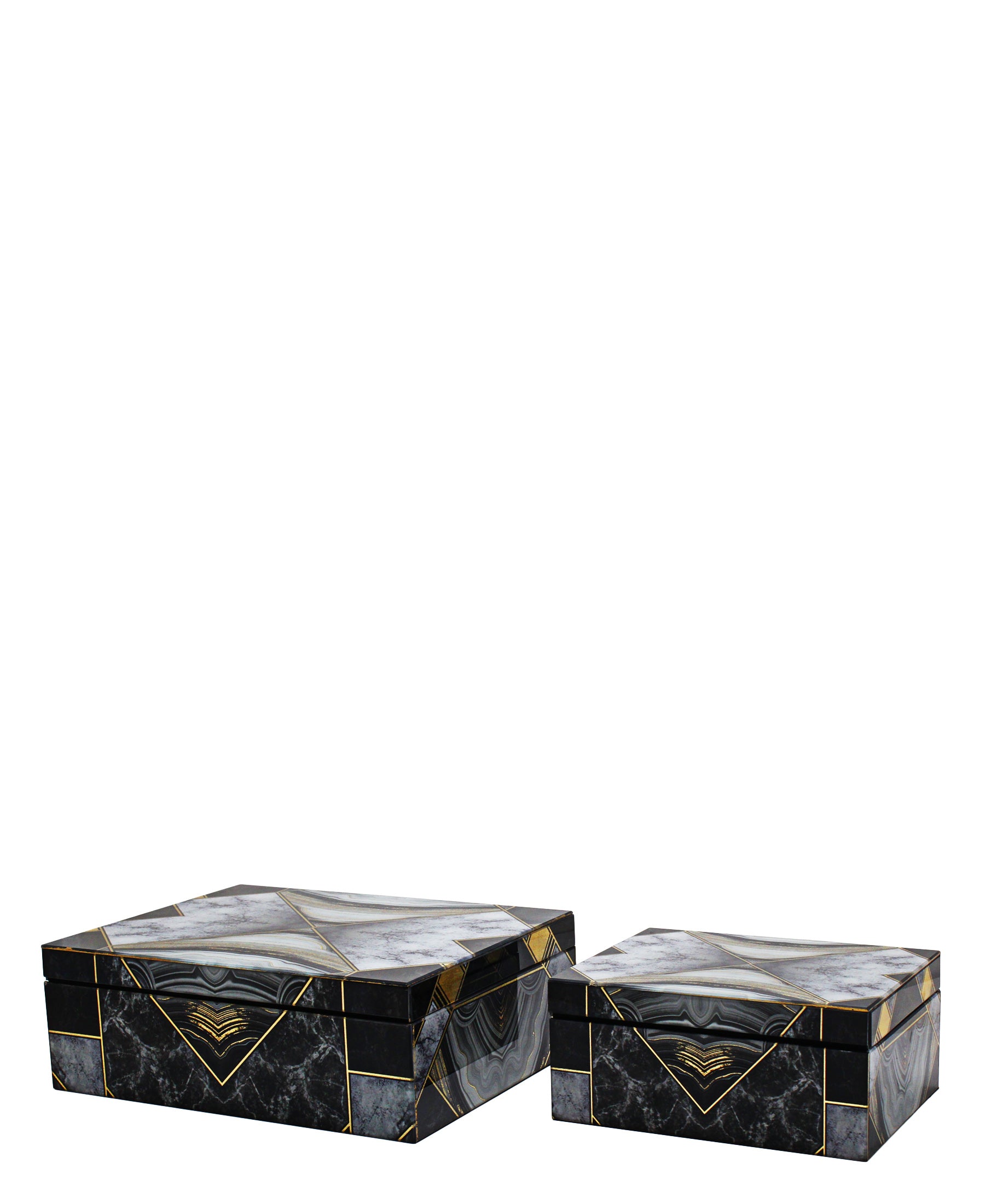 Urban Decor Glass Agate Geometric Box 2 Piece - Black & White