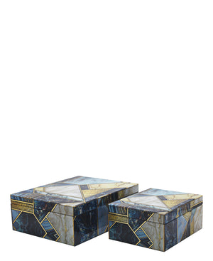 Urban Decor Glass Agate Geometric Box 2 Piece - Blue & White