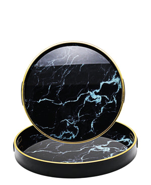 Urban Decor Glass 2 Piece Tray With Marble Finish - Black