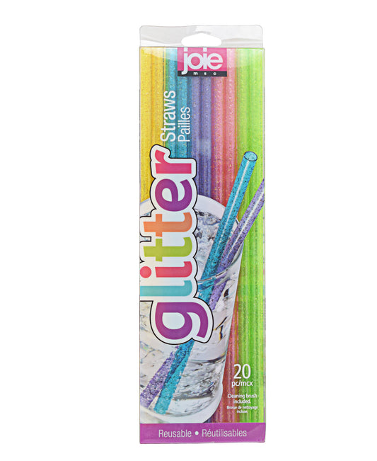 Joie Glitter Straws With Brush 20 Piece - Assorted