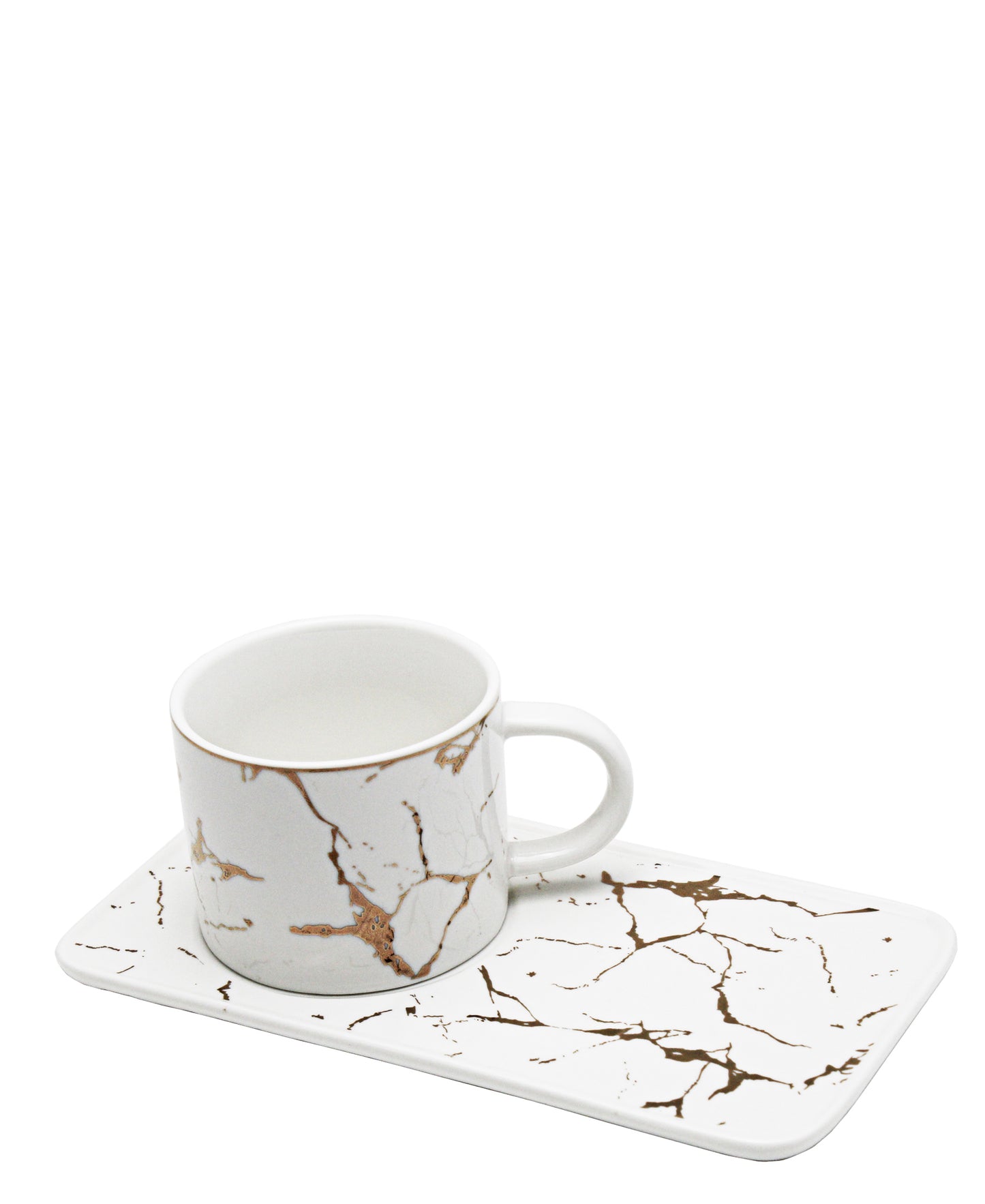 Kitchen Life 2 Piece Golden Cup & Saucer - White & Gold