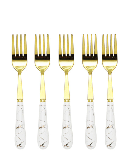 Kitchen Life 6 Piece Golden Fork Set - White & Gold