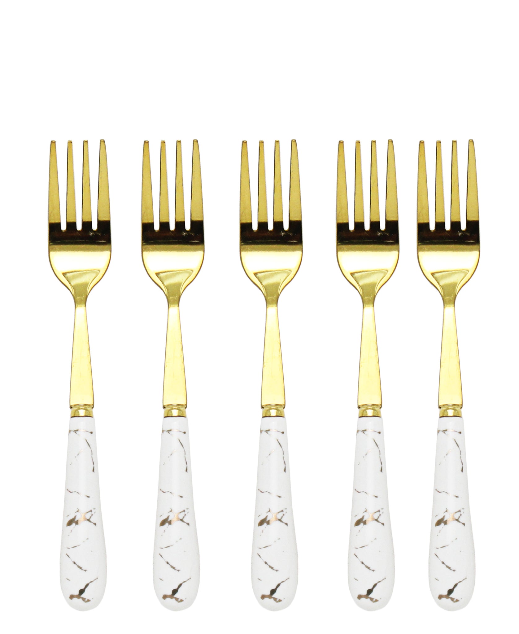 Kitchen Life 6 Piece Golden Fork Set - White & Gold