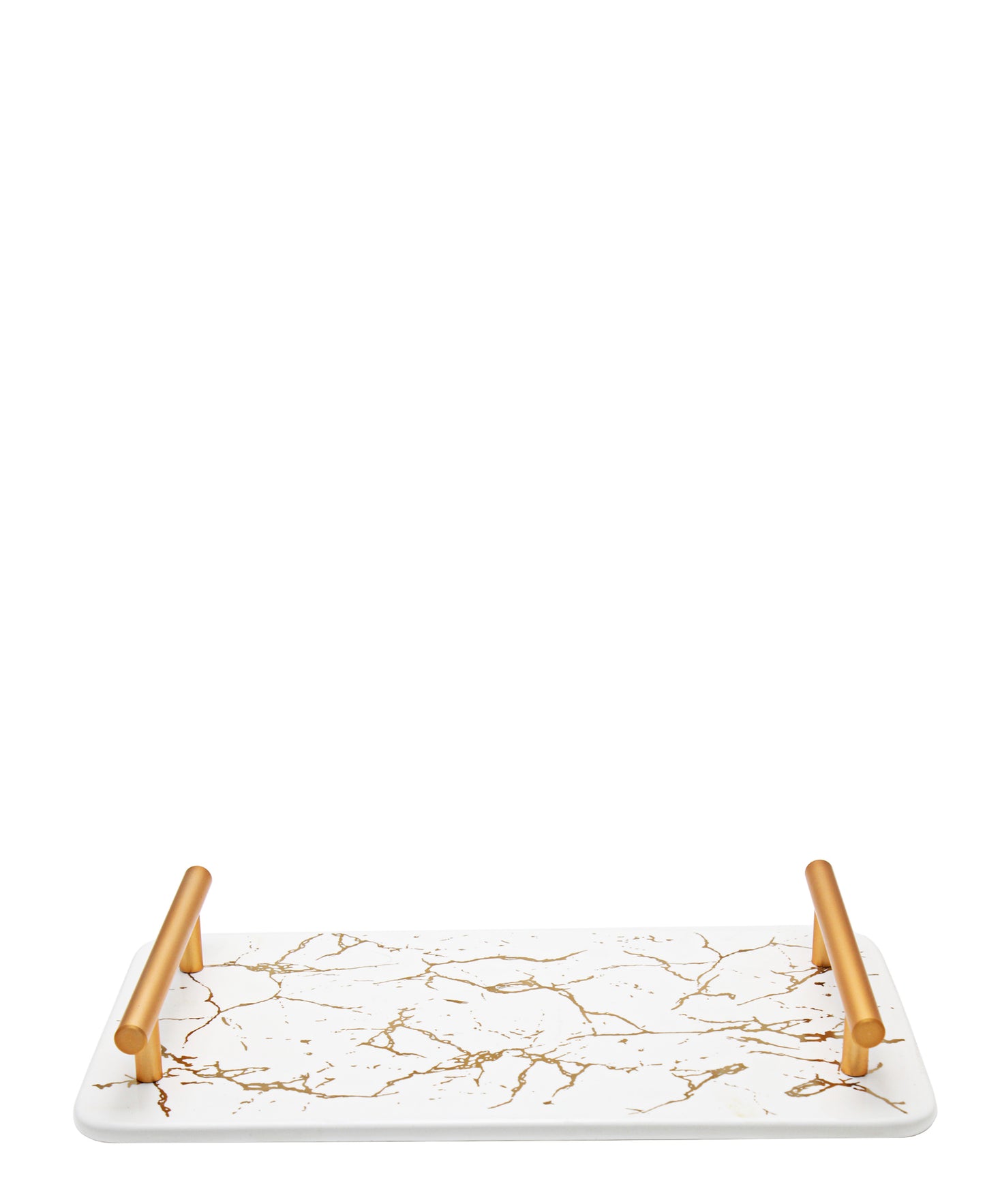 Kitchen Life Polished Marble Tray With Handles - White & Rose Gold