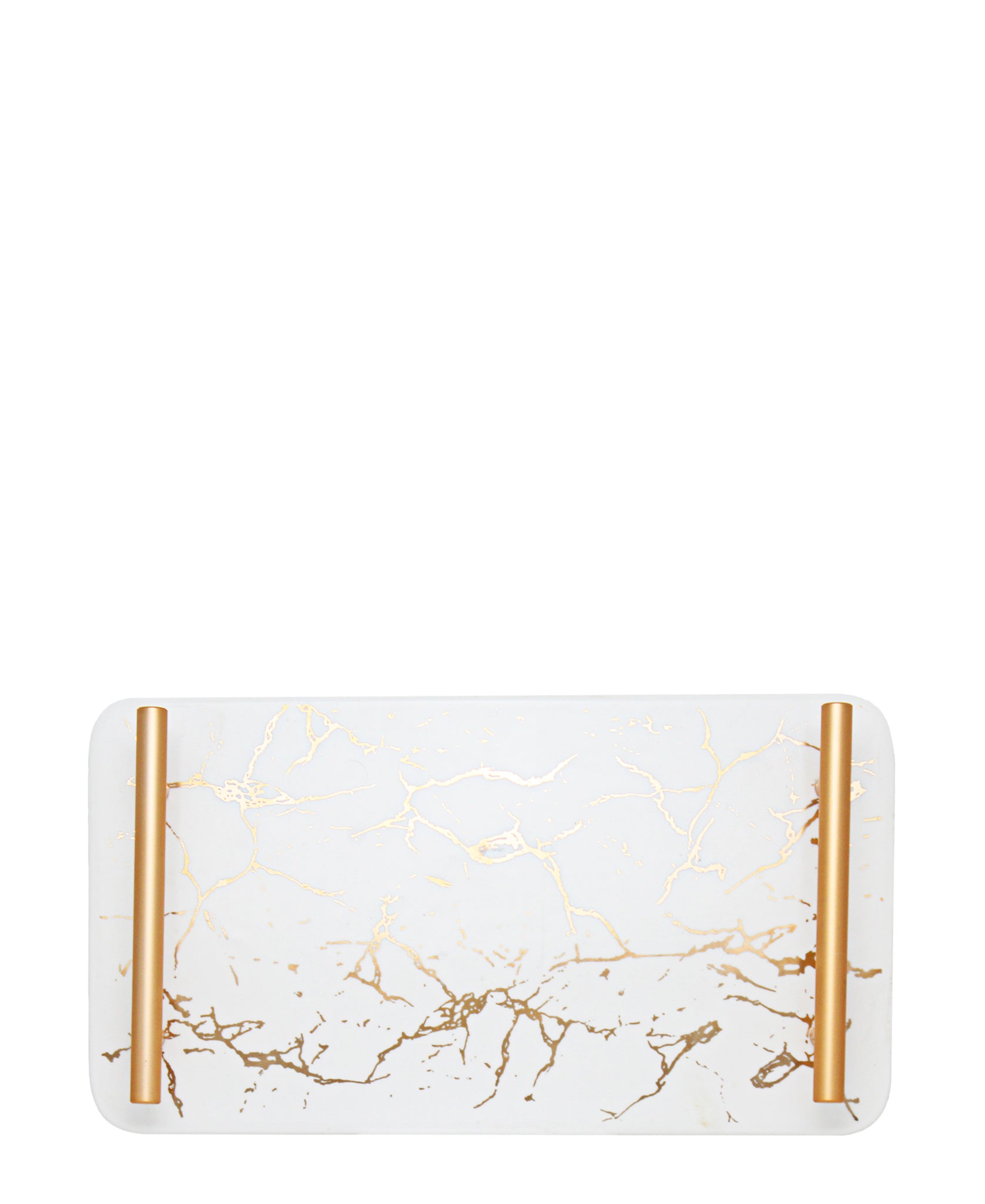 Kitchen Life Polished Marble Tray With Handles - White & Rose Gold