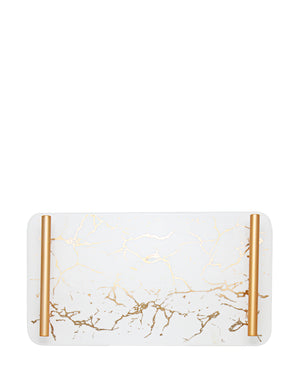 Kitchen Life Polished Marble Tray With Handles - White & Rose Gold