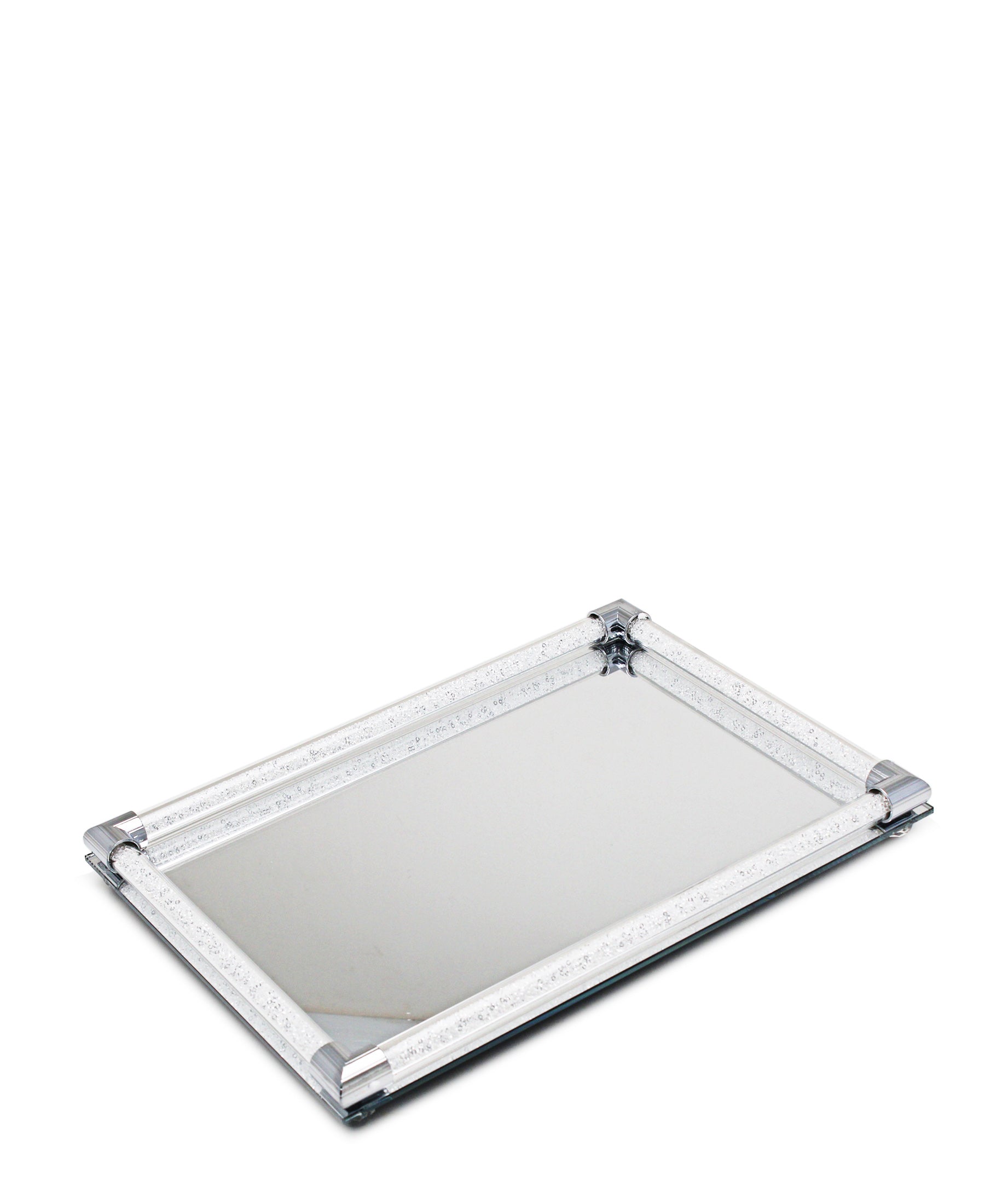 Kitchen Life Mirror Tray With Crystal Handle 34cm - Silver