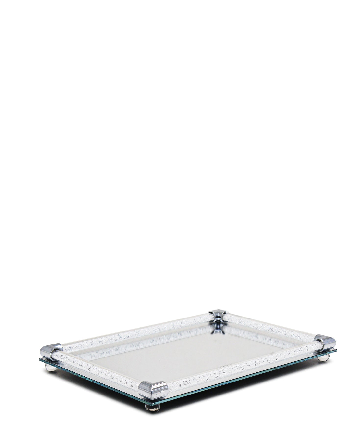 Kitchen Life Mirror Tray With Crystal Handle 34cm - Silver