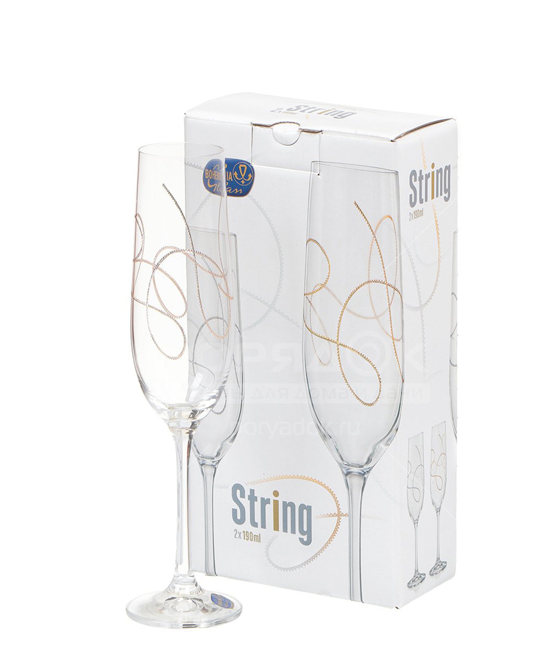 Eetrite 2 Piece Viola Flute 190ml Glasses - Clear With String Print
