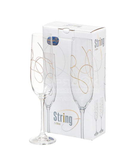 Eetrite 2 Piece Viola Flute 190ml Glasses - Clear With String Print