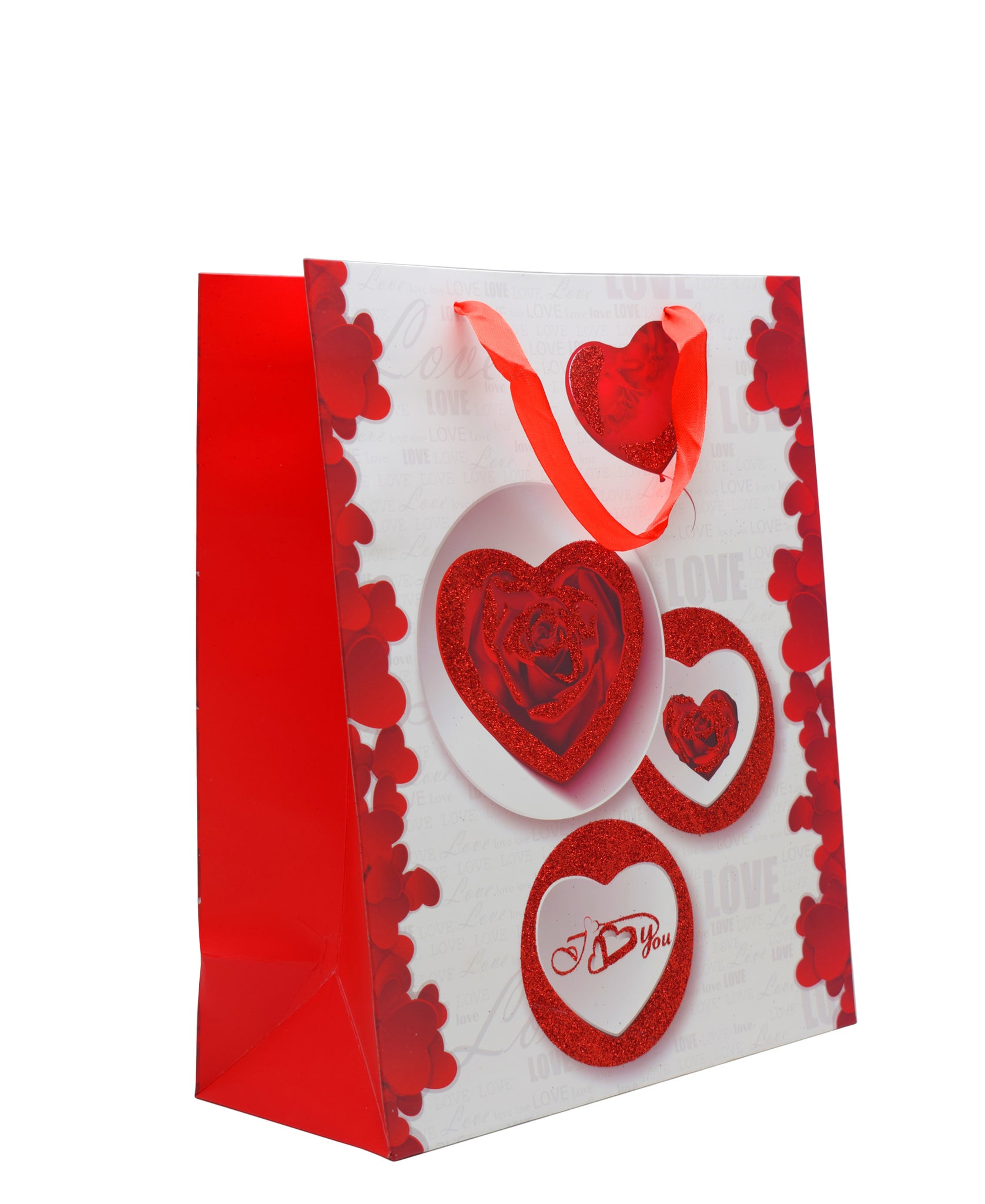 Urban Decor Gift Bags 4 Hearts - Red & White