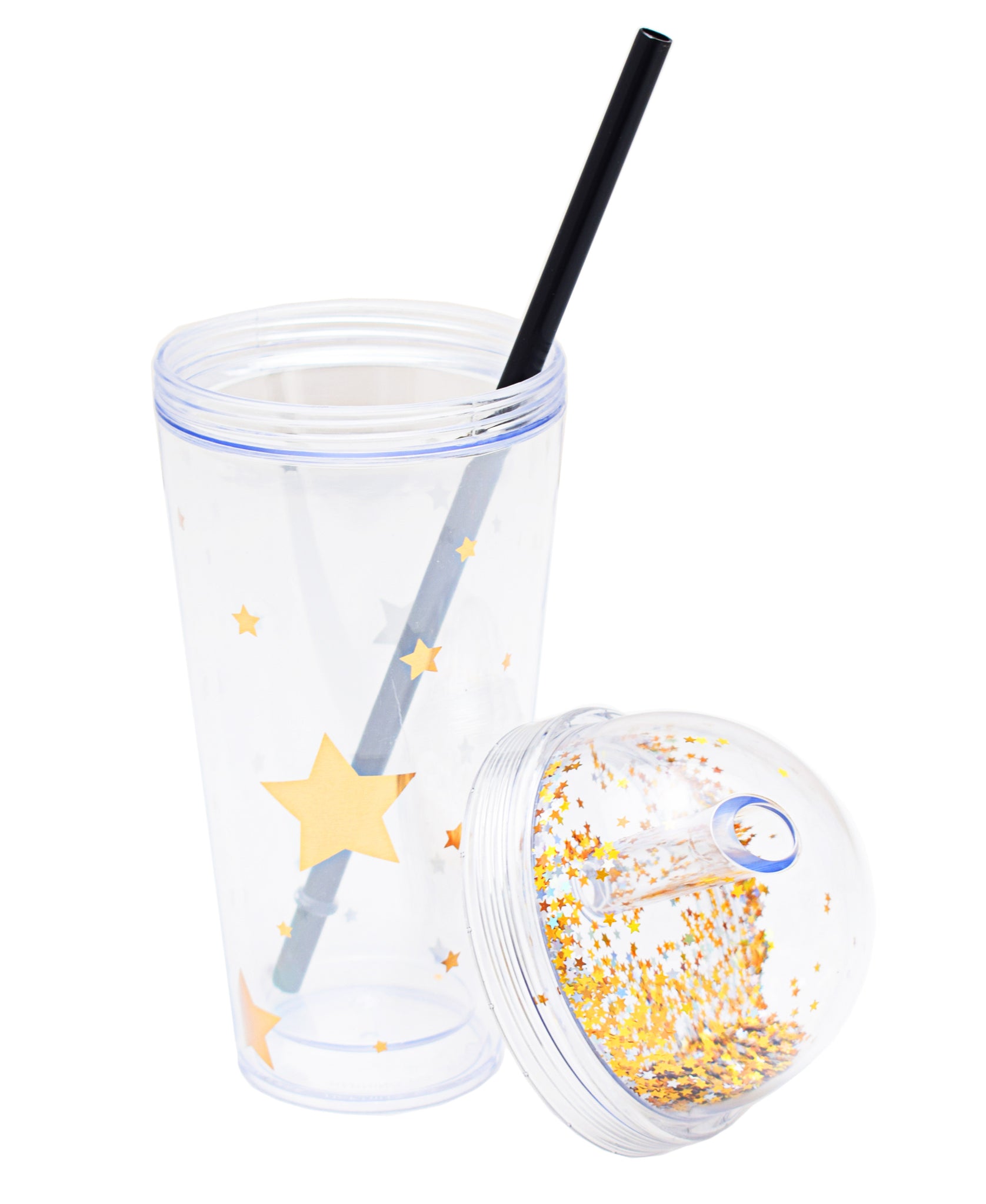 Kitchen Life Double Wall 350ml Tumbler With Straw - Clear & Gold