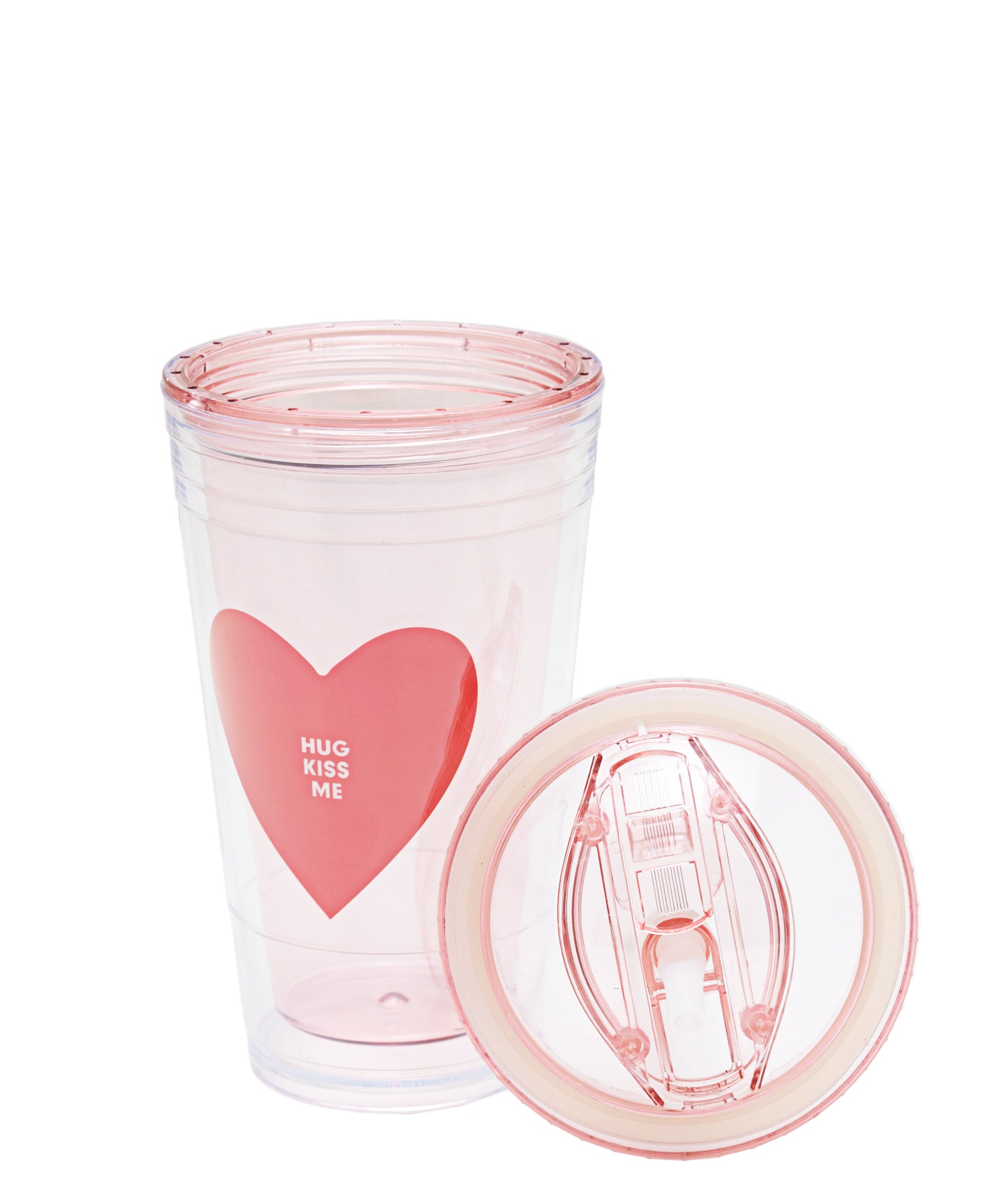Kitchen Life Double Wall 450ml Tumbler With Straw - Pink Heart
