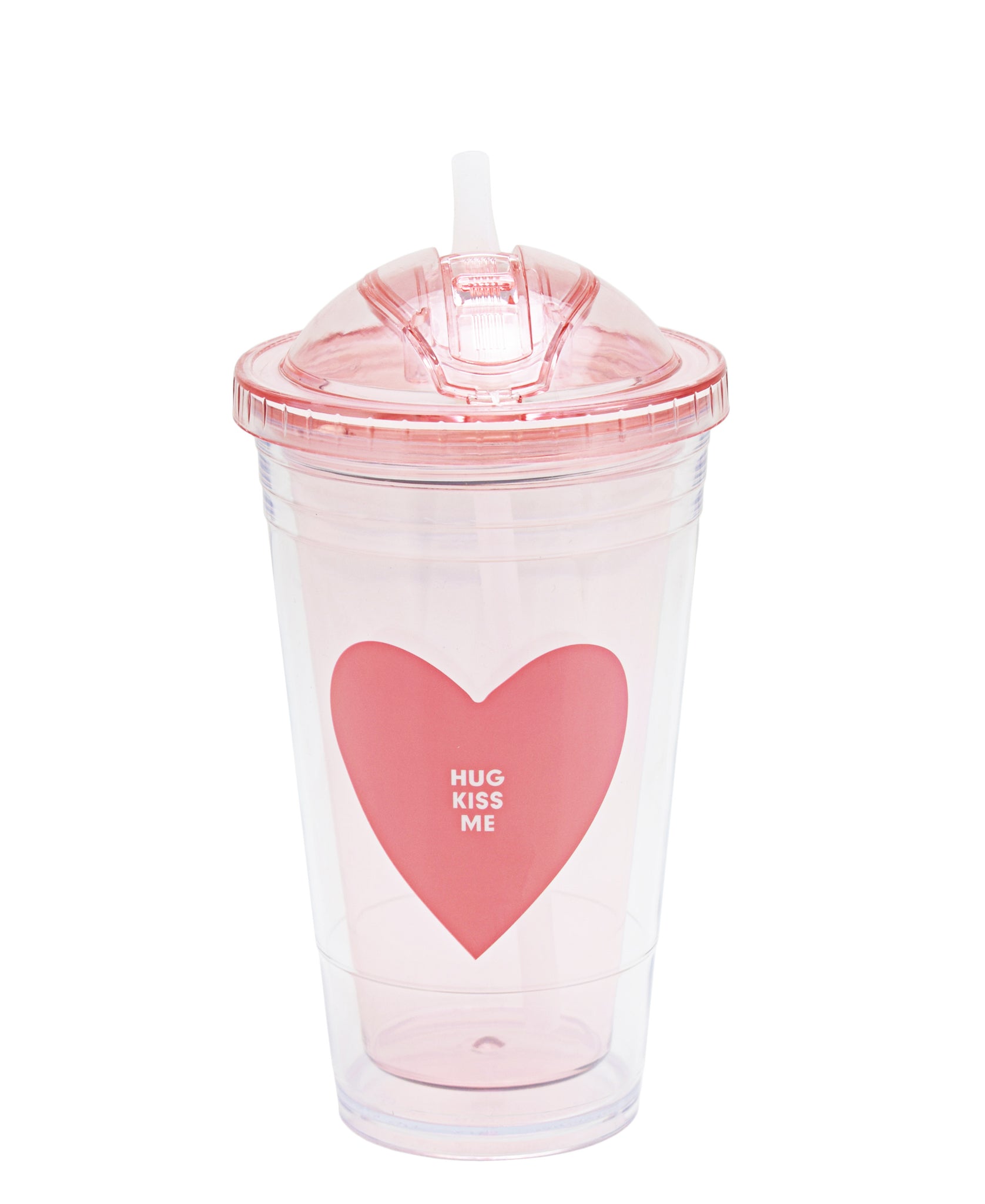 Kitchen Life Double Wall 450ml Tumbler With Straw - Pink Heart